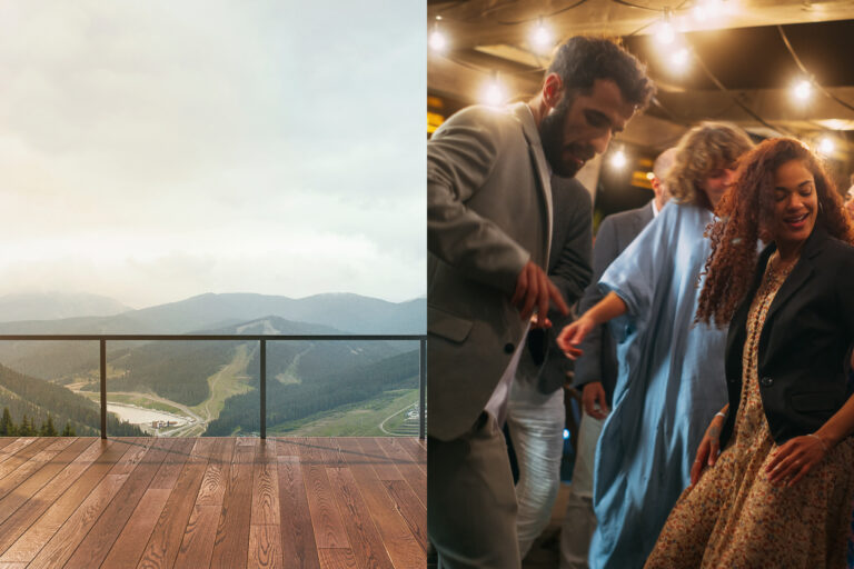 Balcony view of  mountains. Landscape. Sunny Day. Terrace with a